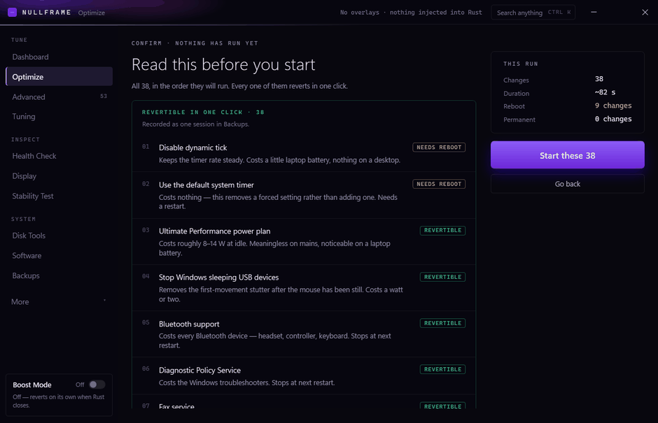 The confirmation screen listing every change before it is applied